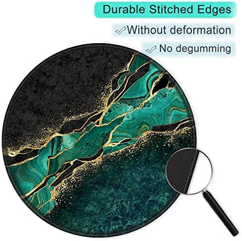 ITNRSIIET Round Mouse Pad with Stitched Edge Premium-Textured Waterproof Non-Slip Rubber Base Desktop Protection Mat Diameter 8.7 inches, Green Marble Gold