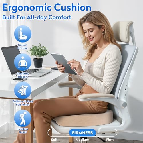 CushZone XL Memory Foam Seat Cushion for Office, Car & Wheelchair, Khaki