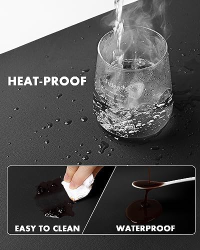 YSAGi Double-Sided Desk Pad, 31.5"x15.7"Leather Desk Mat, Eco Cork Desk Pad Protector,Large Mouse Pad,Waterproof Desk Blotter for Office/Home(Black)
