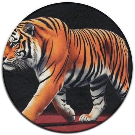 Large Home Decor Mat, Soft Round Yoga Carpet, Non Slip Machine Washable Home Office Circle Rug Animal Print Tigers