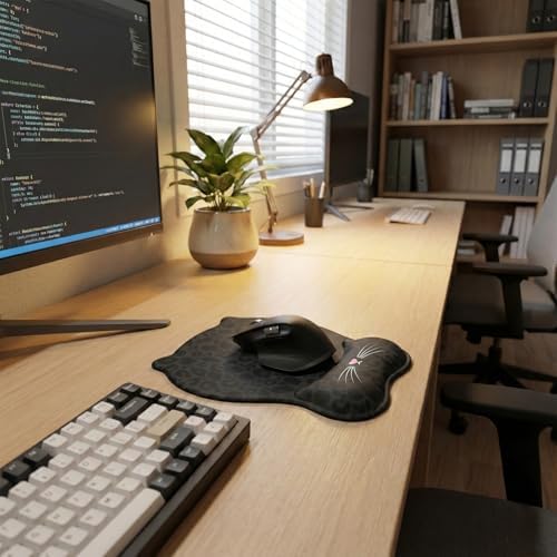 Gel Mouse Pad with Wrist Rest for Mouse Ergonomic Cat Mouse Wrist Rest Non-Slip Silicone Cute Mousepad with Wrist Support for Computer Desk Gaming Laptop Home Office Desk Accessories Black Leopard