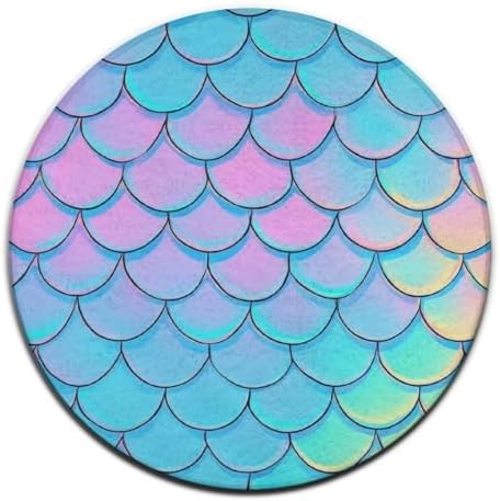 Home Decor Non Slip Kitchen Office Circle Rug, Machine Washable Modern Round Area Rug, Room Sofa Yoga Soft Round Carpet Beautiful Mermaid Fish Scale