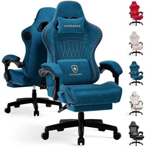 GTPLAYER ACE-PRO Music Gaming Chairs – Built-in Speakers, App Support & Bluetooth Control, Computer Game Chairs with Footrest for Adults, Ergonomic Reclining Silla, Linkage Armrest, Blue 【Velvet】