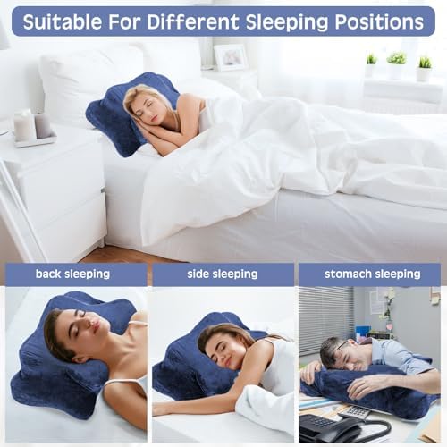 Hahafelt Cervical Neck Pillow Case Plush with Zipper, Navy Blue, Queen Size