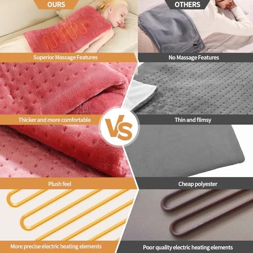Massaging Weighted Heating Pad for Back Pain Relief,12"*24",Grapefruit Red