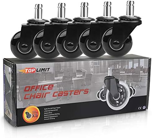Office Chair Caster Replacement Wheel for Hardwood Floor and Carpet,2" Heavy Duty Universal Floor Safe Caster Set of 5,Rubber Wheels Office Chair to Replace Office Chair mats,fits 98% Chairs