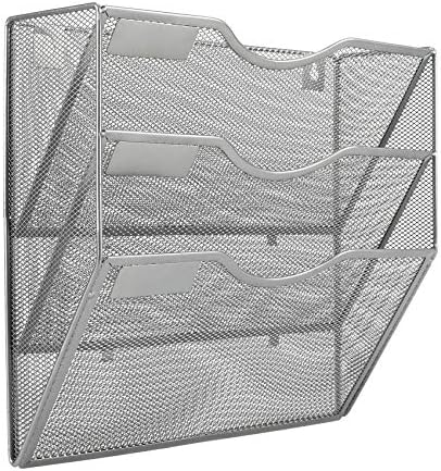 EasyPAG Hanging Wall File Organizer, 3 Pocket Wall Mounted Mail Organizer, Vertical Document Folder Holder with Nametag Label, Space Saving Paper Storage Magazine Rack for Office Home School, Silver
