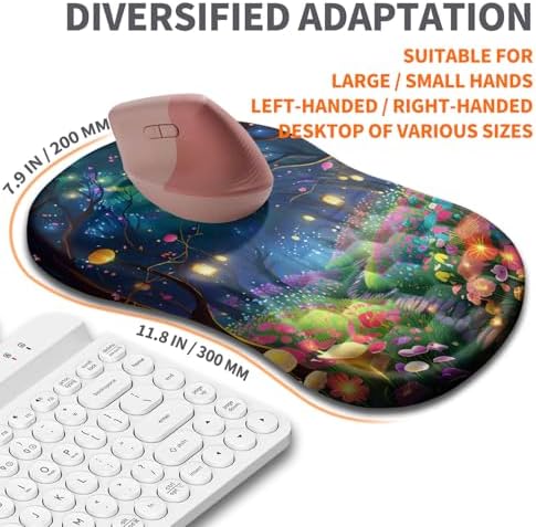 Ergonomic Joint Wrist Support Mouse Pad with Memory Foam Cushion Massage Bump, Carpal Tunnel Pain Relief Mousepad Slope Design for Wrist Rest, 11.8x7.9 in, Fantasy Forest