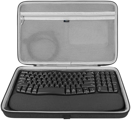 Geekria Hard Shell Travel Carrying Keyboard Case, Compatible with Logitech Wave Keys MK670 Combo/Wave Keys Wireless Ergonomic Keyboard (Dark Grey)
