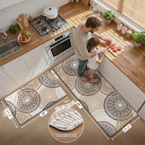 HEBE Anti Fatigue Kitchen Rugs Set of 2, Cushioned Kitchen Mats for Floor