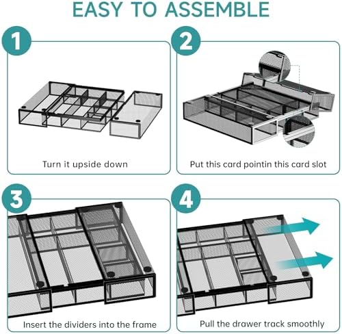 2 Pack Expandable Desk Drawer Organizer, 10 Compartments, Black