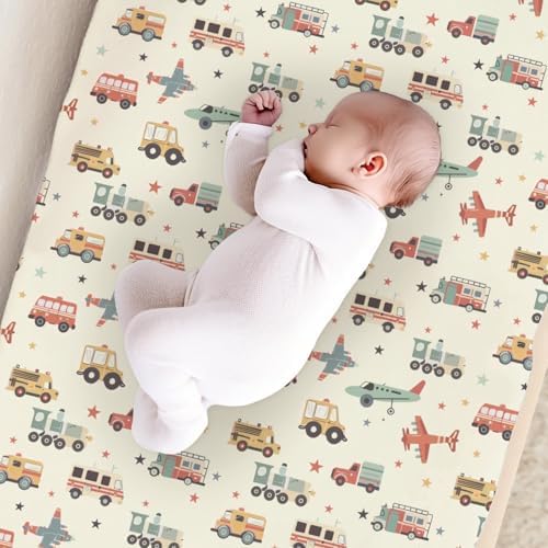 Cartoon Car Planes Trucks Train Pattern Baby Changing Pad Cover, Unisex Transportation Construction Car Nursery Diaper Changing Table Pad Mat Sheet for Boys Girls-16x32
