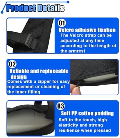 2PCS Car Seat Armrest Covers, Soft & Comfortable Office Chair Arm Pad, Anti-Scratch Car Armrest Cushion, Universal Car Armrest Pillow Protector Cover for Most Cars (Black)