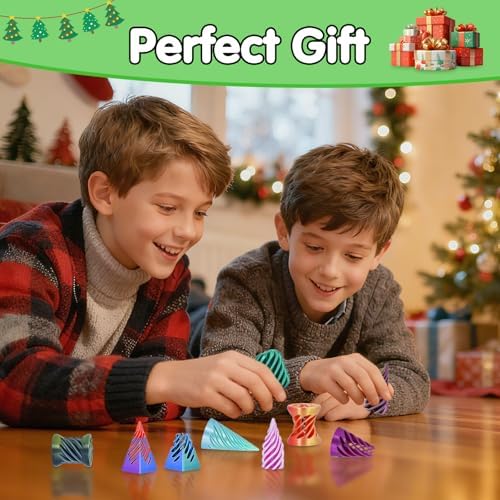 12Pcs Mini Spiral Cone Pyramid Fidget Toy, 3D Printed Impossible Cone Passthrough, Mini Vortex Thread Illusion Desk Deco, Anxiety & Stress Relief, Gift for Adults & Kids (Mix-12 PCS)