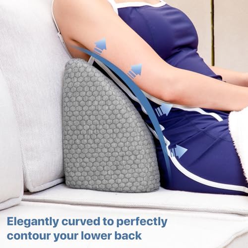 Lumbar Support Pillow Memory Foam Breathable Support for Office Chair, Car Seat, Sofa, Bed - Relieves Back, Spine, Neck Pain for Ergonomic Comfort Light Gray 22 * 11 * 7.5in