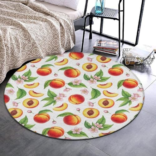 Women's Large Home Decor Mat, Soft Round Yoga Carpet, Non Slip Machine Washable Home Office Circle Rug Watercolor Tropical Peach Leaves Flowers, 36inch