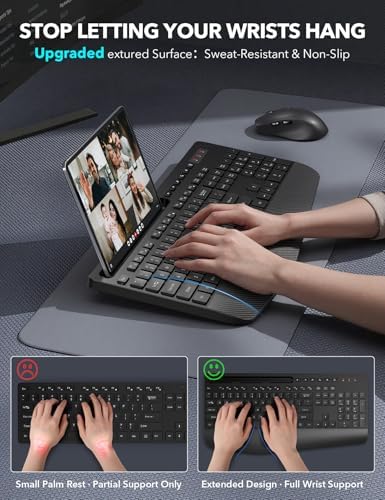 Wireless Keyboard and Mouse Combo - Full-Sized, Ergonomic Wrist Rest