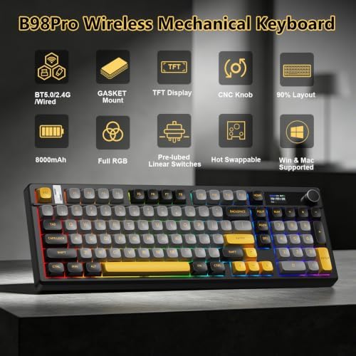 BlueFinger B98Pro Wireless Gaming Mechanical Keyboard with Wrist Rest