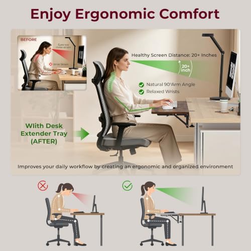 Desk Extender Tray, 36"×12" Clamp-On Arm Rest Shelf