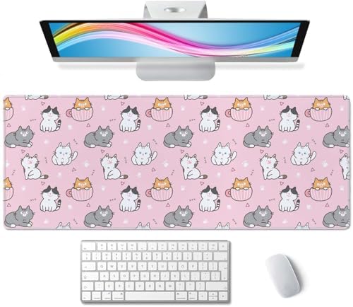 Gaming Mouse Pad Large Desk Mat,Cartoon Cat Mouse Pad Gaming Desk Pad,31.5 x 11.8 Keyboard Pad Minimalist Mouse Pads for Desk,Extended Mouse Mat Mousepad with Non-Slip Base and Stitched Edge