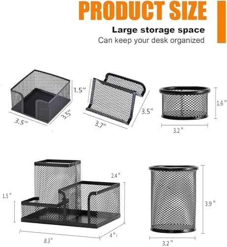 Moonlik Desk Organizers and Accessories Set, Mesh Pen Holder,Office School Home Desktop Supplies for Clip Phone Sticky Notes,Mail, Caddy Storage Baskets(Black,5 Piece Set)