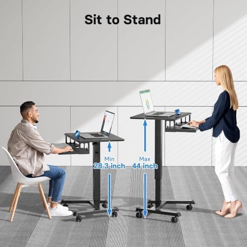 BONTEC Mobile Standing Desk with Keyboard Tray, Mobile Podium on Wheels