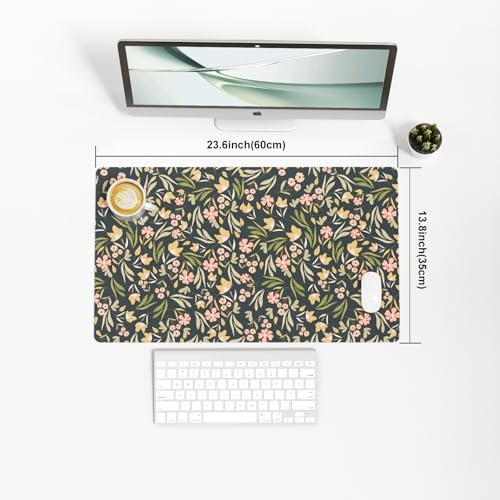 Faux Leather Large Mouse Pad, Office Desk Mat, 23.6"x13.8", Ditsy Floral