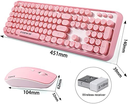 FOPETT Keyboard and Mouse Sets Wireless, Reliable 2.4 GHz Connectivity for PC,Laptop,Smart TV and More (Pink)