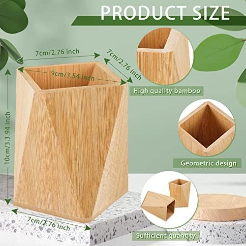 Henoyso 2 Pcs Bamboo Pen Holder Geometric Pencil Cup Stand Makeup Organizer