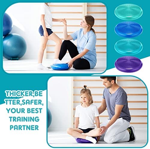 Sotiff 4 Pcs Inflated Wobble Cushion Wiggle Seat for Sensory Kids Flexible Seat for Classroom Wobble Disc with Inflation Pump Stability Balance Board for Adult Physical Therapy Exercise