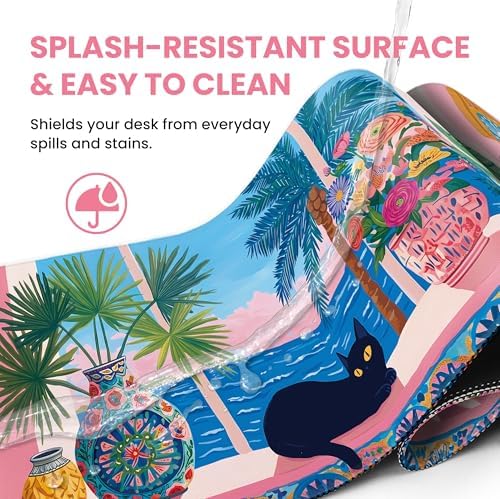 Aesthetic Desk Mat, Cute Quiet Cat Desk Pad Protector for Work & Decor, 35.4" x 15.7", Pretty Non-Slip Extended Mouse Pad for Office or Home