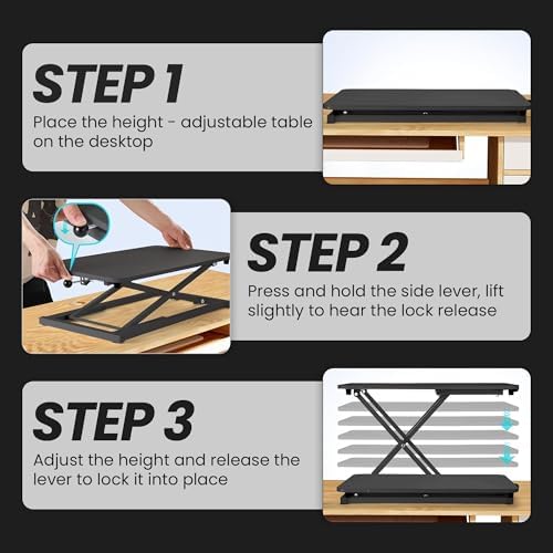 Standing Desk Converter 23.6" x 13.4", Adjustable Height 2.4"–15.7", Sit Stand Converter with Sturdy Steel Frame, Ergonomic Standing Desk Topper & Monitor or Laptop Riser for Home Office