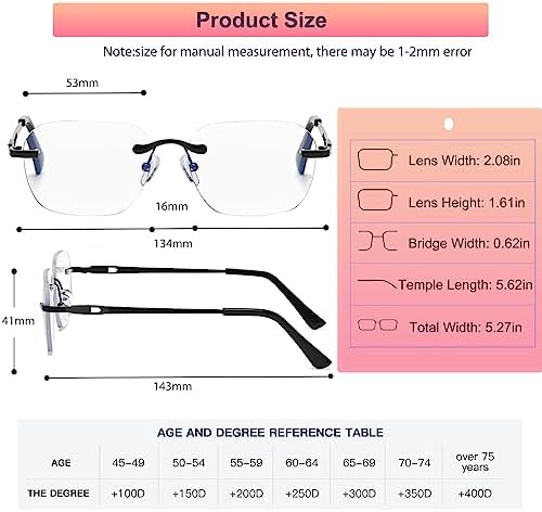 K.LAVER Progressive Multifocus Rimless Photochromic Reading Glasses Anti-Blue Light Transition Computer Multifocal Readers