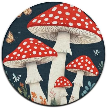 Soft Round Yoga Carpet, Office Chair Decor Round Mat for Carpet and Hardwood Floors Mushroom