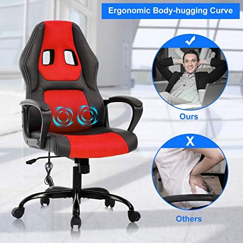 Gaming Chair Computer Chair Office Chair Ergonomic High Back Massage PC Desk Chair with Lumbar Support & Padded Armrest Racing Style Cheap Adjustable Swivel Chair for Women Men Adult, Red