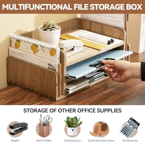KIRIGEN Wood Desk Organizer, 5-Tray Letter Tray and Mail Sorter, Brown 2TP