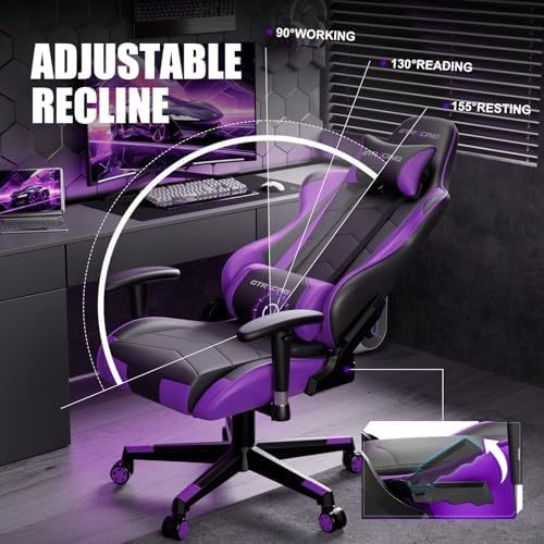 GTRACING Gaming Chair, Ergonomic Office Computer Chair with Lumbar & Headrest Support, Swivel Video Game Chair with Height & Armrest Adjustable for Adults, Purple