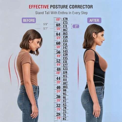 Back Posture Corrector for Kyphosis and Scoliosis, Adjustable Spine Straightener Brace, M Size, Youth, Unisex, Black