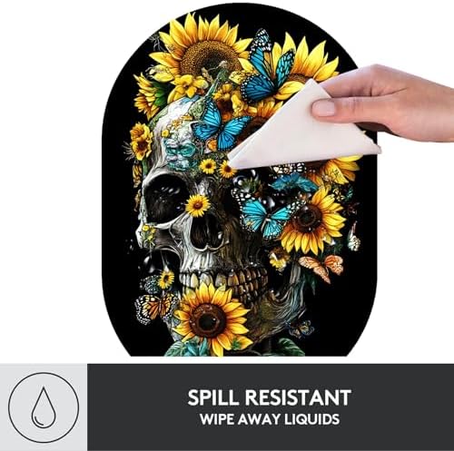 Small Mouse pad, Portable, Waterproof Non-Slip Rubber Bottom, Suitable for Wireless Mouse, Laptop Keyboard Tray for Both Men and Women, Office Travel 7.1x10.6in，Floral Skull with Butterflies