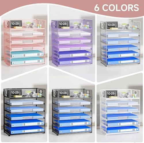 Pink Paper Organizer for Desk with Handle, 6-Tier