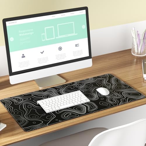 KTRIO Large Gaming Mouse Pad, 31.5 x 15.7 in, Black Topographic, XXL
