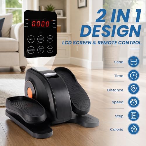 Under Desk Elliptical, Electric Leg Exerciser for Seniors, 12 Adjustable Speeds Quiet and Portable Pedal Exerciser for Home Fitness with Manual & Auto Mode, No Assembly