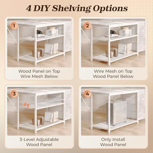 PRAISUN 53" L Shaped Desk with Power Outlets & 4 Drawers