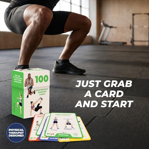 100 Bodyweight Exercise Cards – Illustrated Home Workout Flash Card Deck Designed by a Physical Therapist for Strength Training with No Equipment for Men and Women