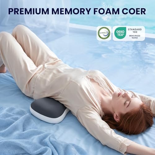 Lumbar Support Pillow for Bed, Memory Foam Pillow for Back Pain Relief, Lower Back Pain Relief Pillow for Sleeping, Adjustable Lumbar Pillow for Sleeping, Bed, Car, Couch (Grey White-Cooling)