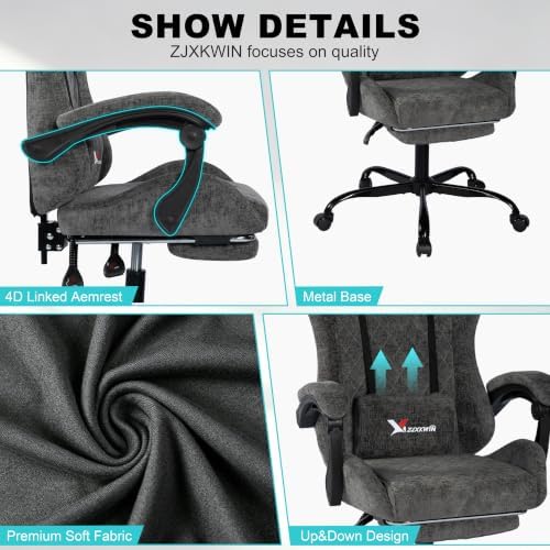 Gaming Chair for Adults, Ergonomic Computer Office Desk Chair with Footrest,Pocket Spring Cushion, Reclining High Back Silla Gamer for Home Office, Grey