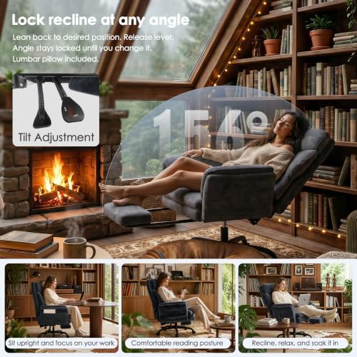 ELABEST C57 Ergonomic Reclining Office Chair with Footrest,Velvet Desk Chairs with 6-Stage Adjustable Wing Armrests for Cross Legged Sitting, Pet-Friendly High Back Lounge Gaming Chair for Home Office