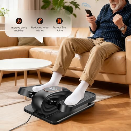 Under Desk Elliptical Machine, Pedal Exerciser for Seniors, Electric Elliptical Leg Exerciser for Seniors with 15 Adjustable, Quiet Mini Eclipse Leg Exerciser with Remote for Home Office, Black