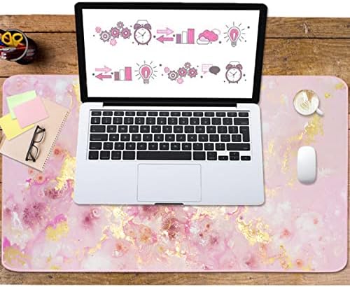 Extended Gaming Mouse Pad(35.4x15.7 in), Large Desk Pad Laptop Computer Keyboard Mat Waterproof Desk Decor Writing Pad for Work, Game, Office, Home - Pink Gold Marble