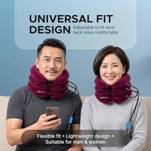 Inflatable Neck Stretcher for Neck Pain Relief, Cervical Traction Device with Hand Pump, 3-Layer Adjustable Neck Decompression Collar for Pinched Nerve, Stiff Neck & Tech Neck Support